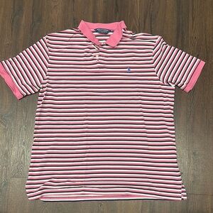 Polo Ralph Lauren Striped Polo Shirt - Pink and White